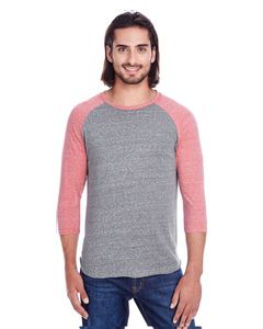 Threadfast 302G - Unisex Triblend 3/4-Sleeve Raglan Grey/Red Tribld